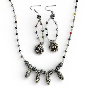Vintage Handmade Bohemian Jewelry Set Rose Earrings & Necklace Fashion Jewelry